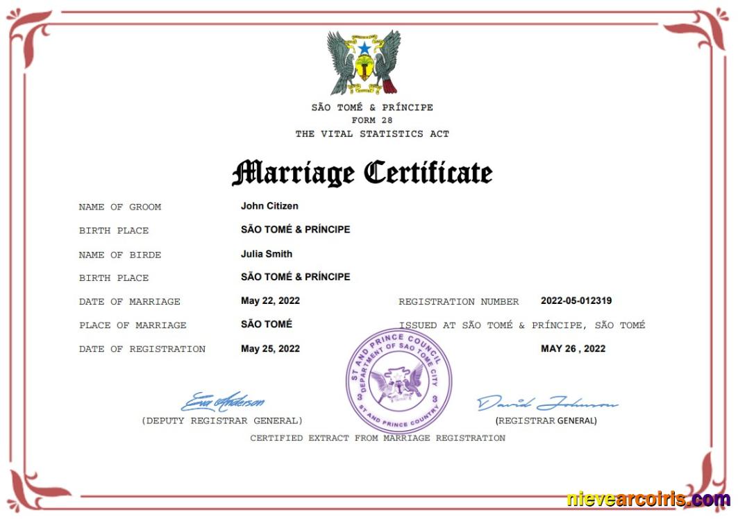 Sao Tome and Principe marriage certificate